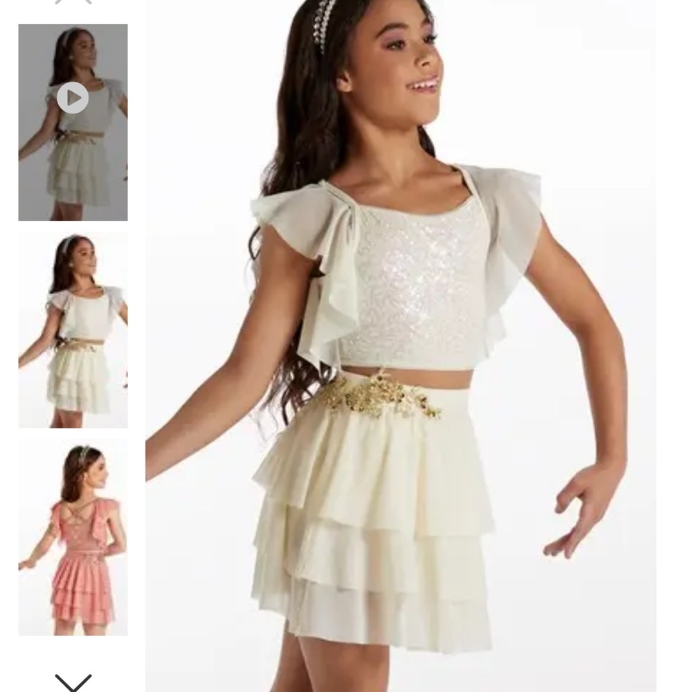 WEISSMAN UEC Girls' Size 7/8 Cream Ruffle Dance Two piece Costume Set